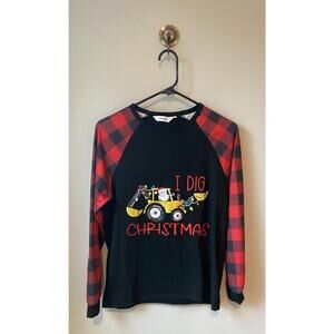 Cutematchy Womens Long Sleeve I Dig Christmas Pajama Top Red/Black Plaid, Small